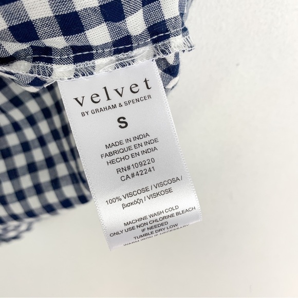 Velvet by Graham & Spencer Nedra Cold Shoulder Blue Gingham Top Sz S - Picture 7 of 7